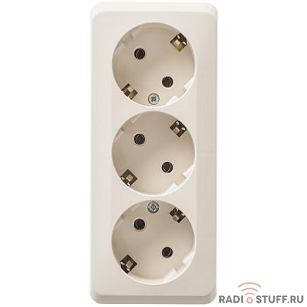 Schneider-electric PA16-011K ЭТЮД O/У тройная РОЗЕТКА с заземлением без шторок 16А 250B, КРЕМ, Россия            