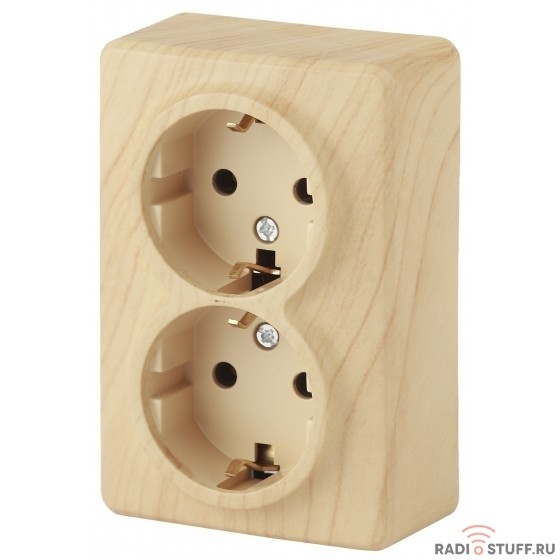 Эра Б0020693 11-2205-11 Розетка 2 х 2P+E Schuko, 16АХ-250В, ОУ, Эра Эксперт, сосна
