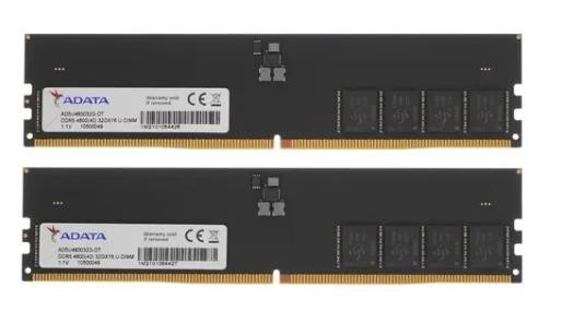 Memory Module ADATA DDR5 Общий объём памяти 32Гб Module capacity 32Гб Количество 1 5600 МГц Множитель частоты шины 46 1.1 В черный AD5U480032G-DT