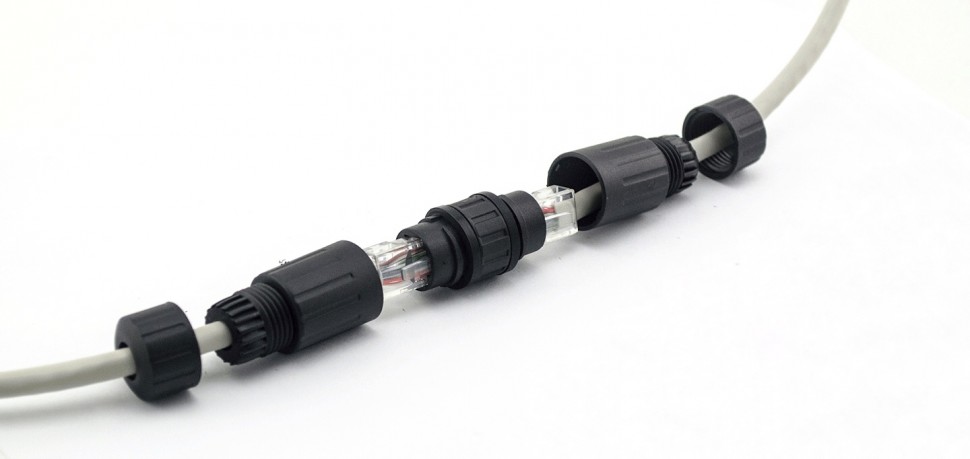 Соединительный модуль RJ45, cat.6, герметичный (IP68), цанг зажимы, экранированный, черный Netko