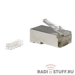 Hyperline PLUG-8P8C-UV-C6-SH Разъем RJ-45(8P8C) под витую пару, категория 6 (50 µ"/ 50 микродюймов), экранированный, универсальный (для одножильного и многожильного кабеля), со вставкой 1шт